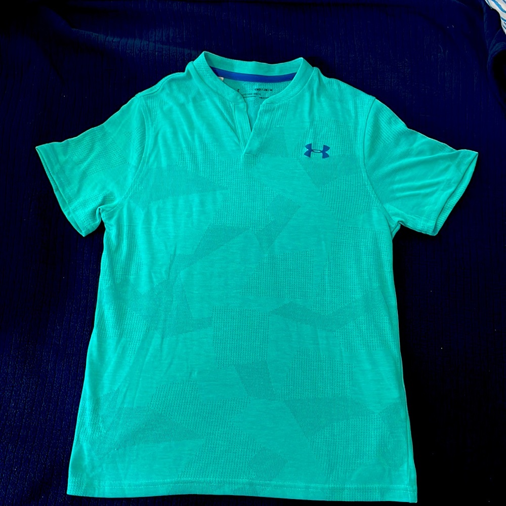 Under Armour HeatGear Boys Teal V Neck T Shirt